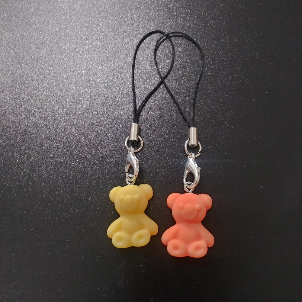 Yellow and Orange Teddy Bear Phone Charms with Lobster Clasp Set of 2